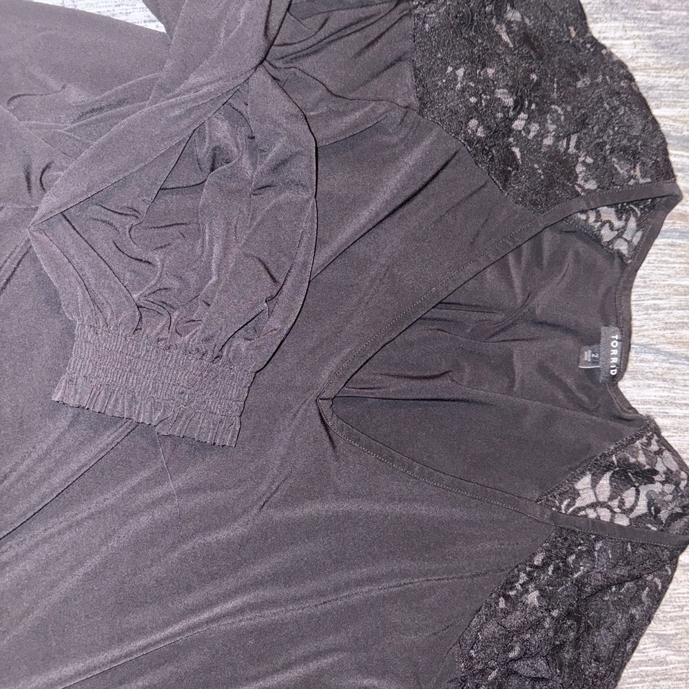 Black with Lace shoulders and long sleeve Top